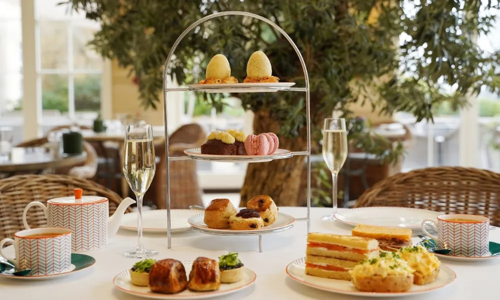 afternoon tea tray stand with macarons