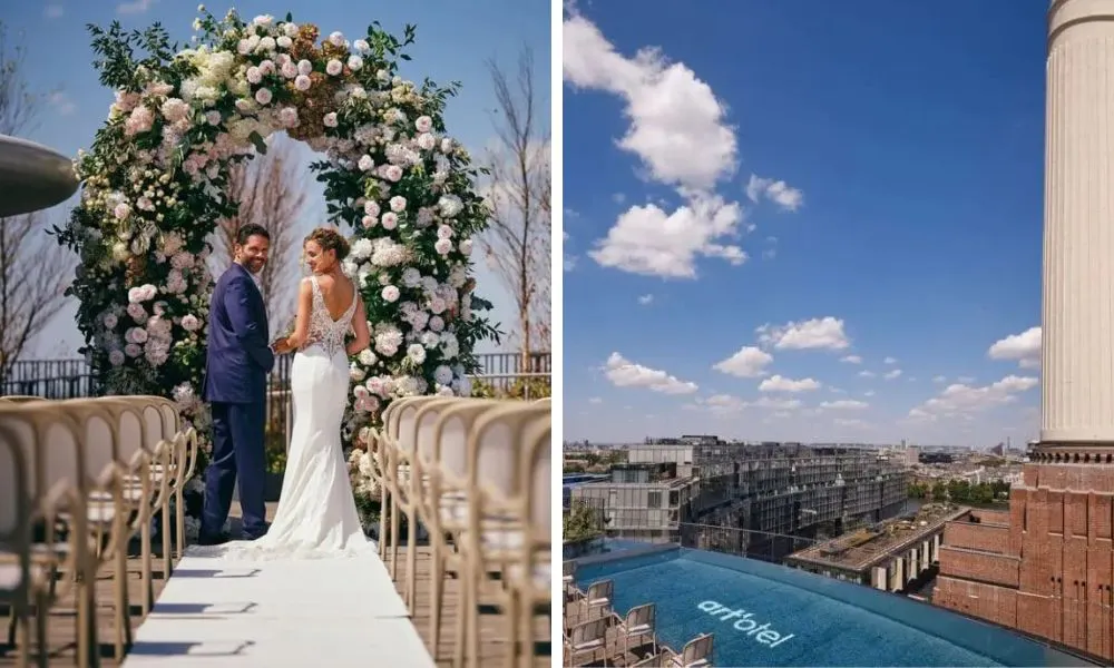couple getting married and rooftop wedding venue in battersea