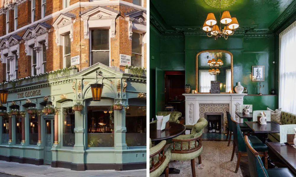 pub in soho and pub dining room with fireplace