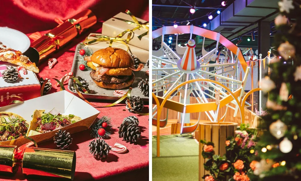Swingers christmas food with festive golf course