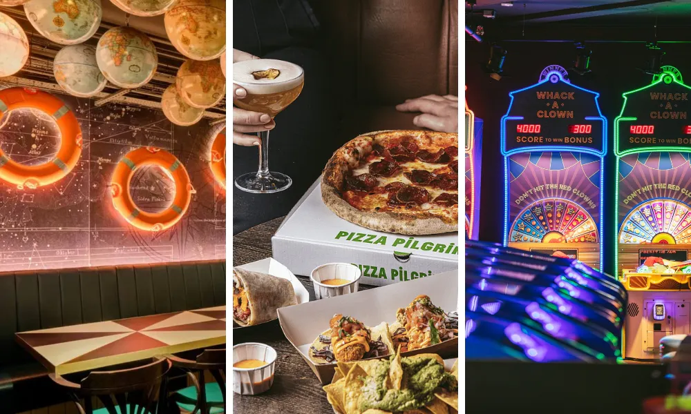 image of private dining room, arcade, and street food