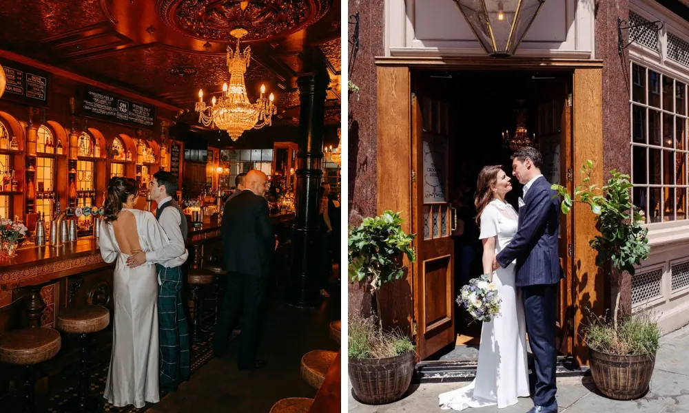 pub wedding bride and groom 