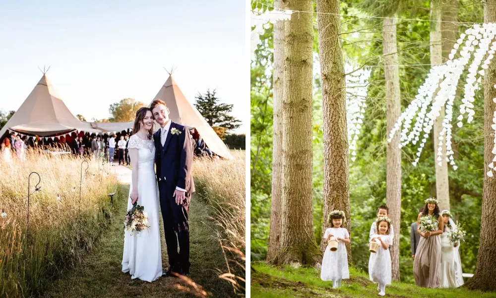 Festival wedding tipi and woodland wedding 