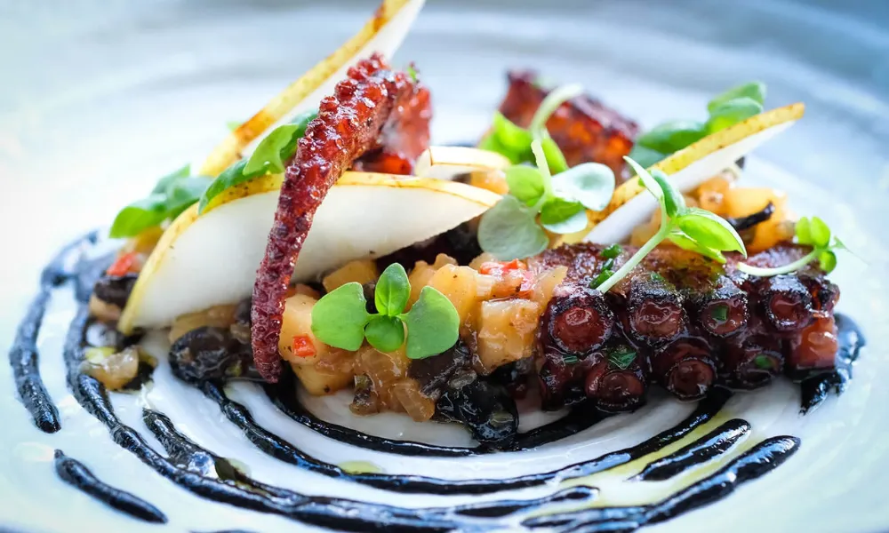 dish with octopus tentacle