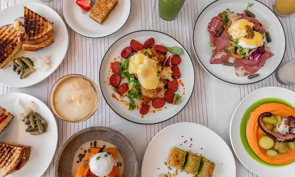 Turkish brunch dishes on a table