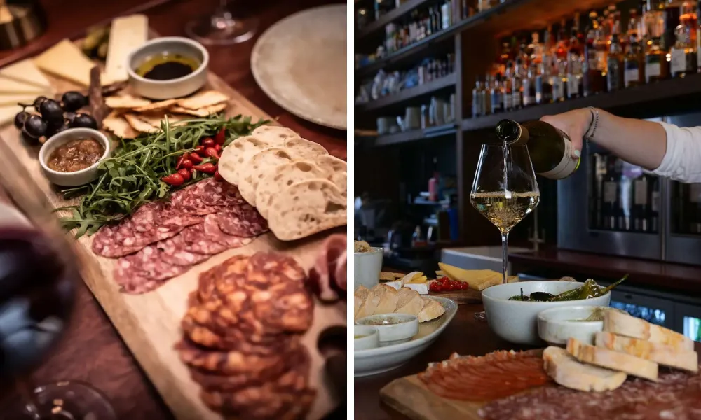 cheese and jamon platters at cask and vine