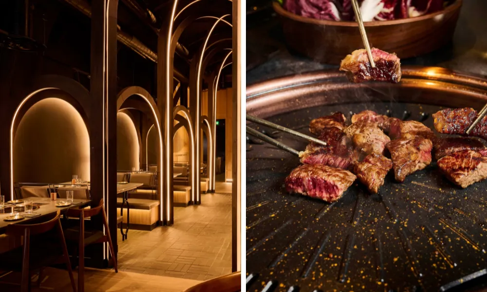 glamorous, softly lit korean bbq restaurant