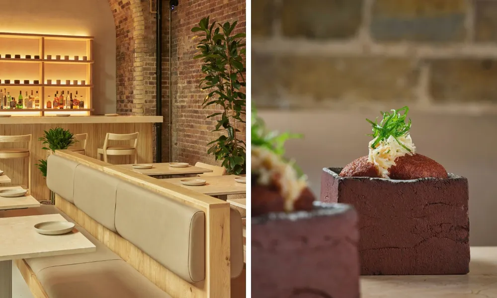 Akara fritters set in ceramic cube bowls