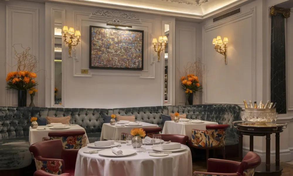 elegant old school dining room with floral prints