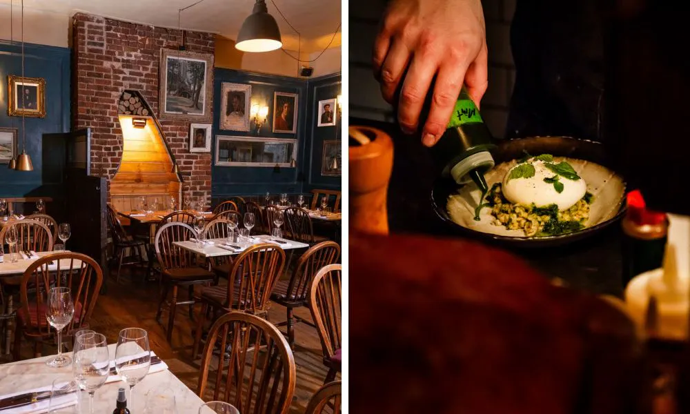 cosy, rustic interiors, and a chef putting the finishing touches on a dish