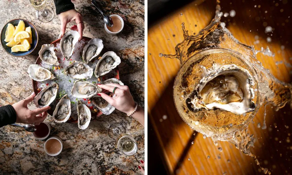 oysters, and a glass of Champagne