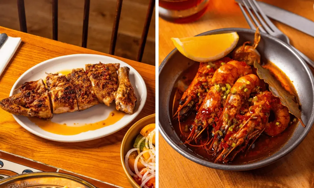 piri piri chicken and red prawns in chilli and garlic