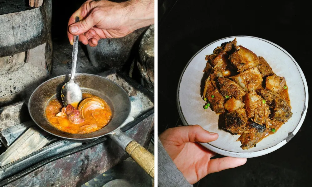 cooking Thai curries and dishes over fire