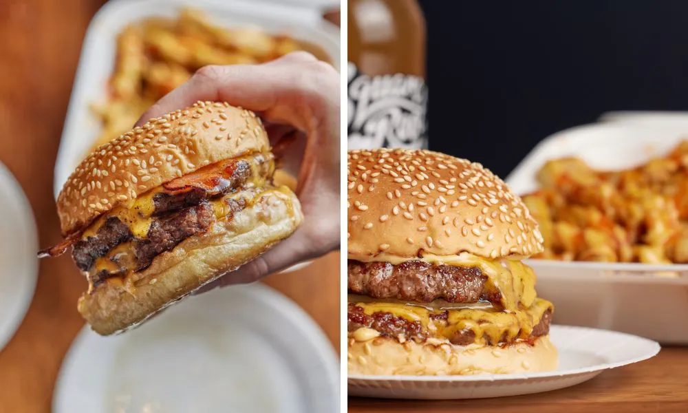 Double cheese burger and fries