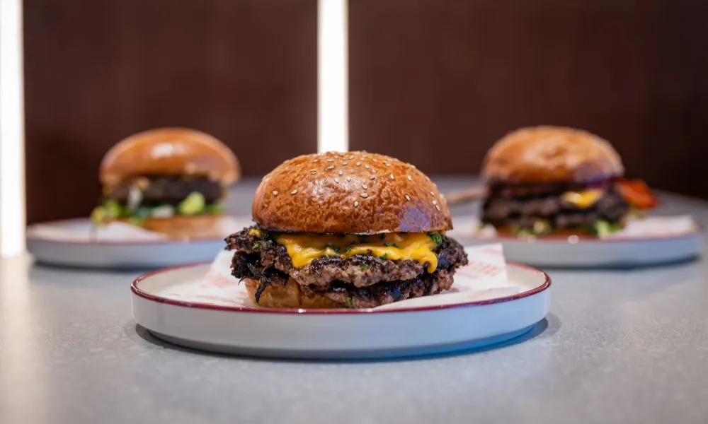 cheesburger with seeded bun and american cheese
