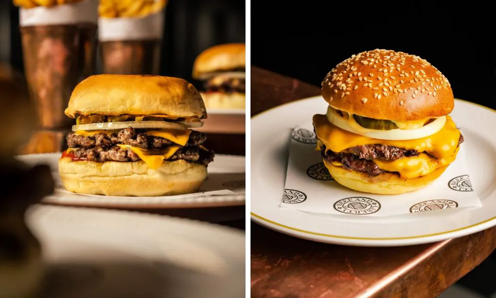 cheesburger with onion and pickles