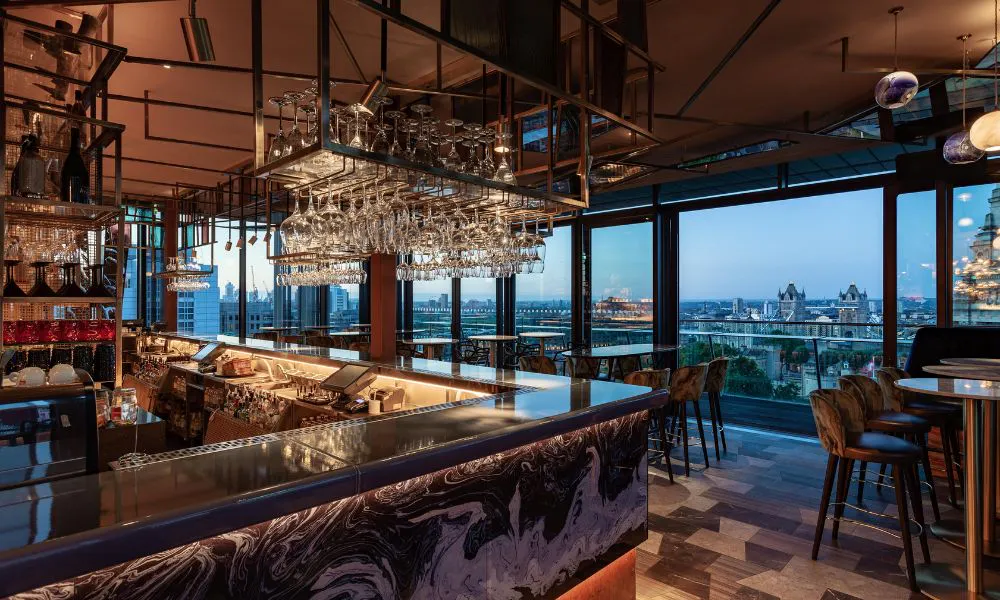 glitzy bar with sprawling London views