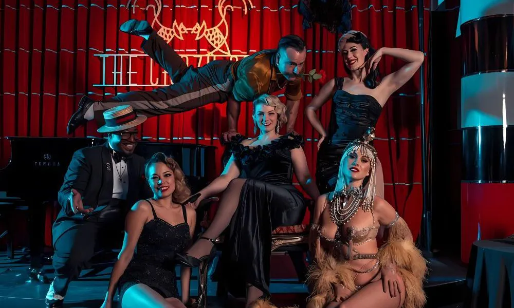 Performers in costumes together