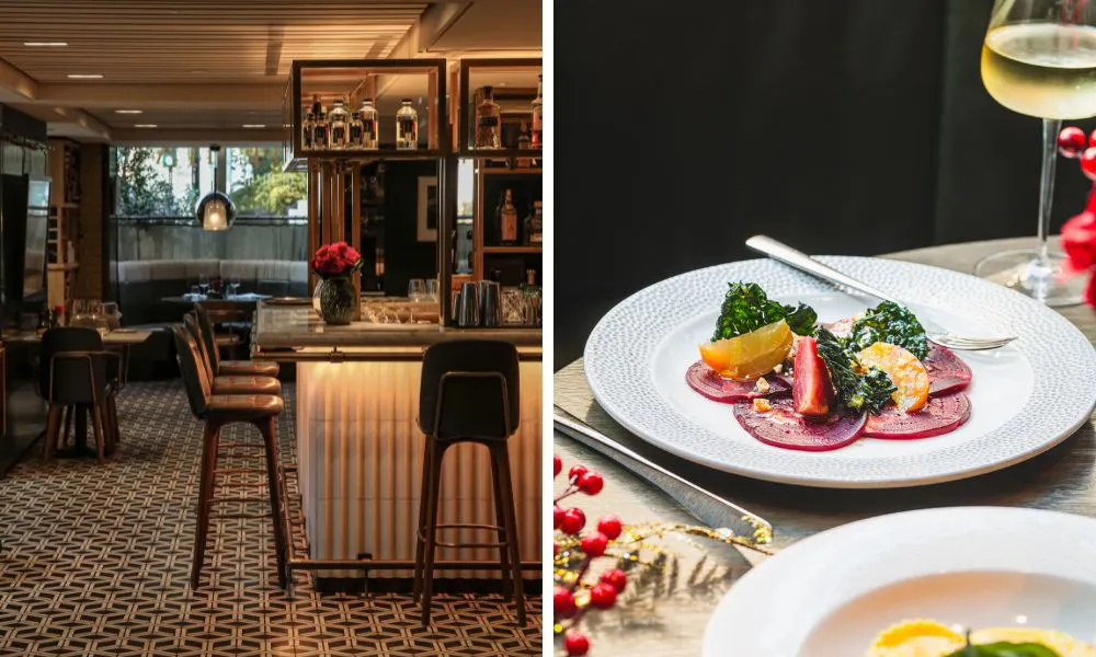 sleek dining room and beetroot carapccio