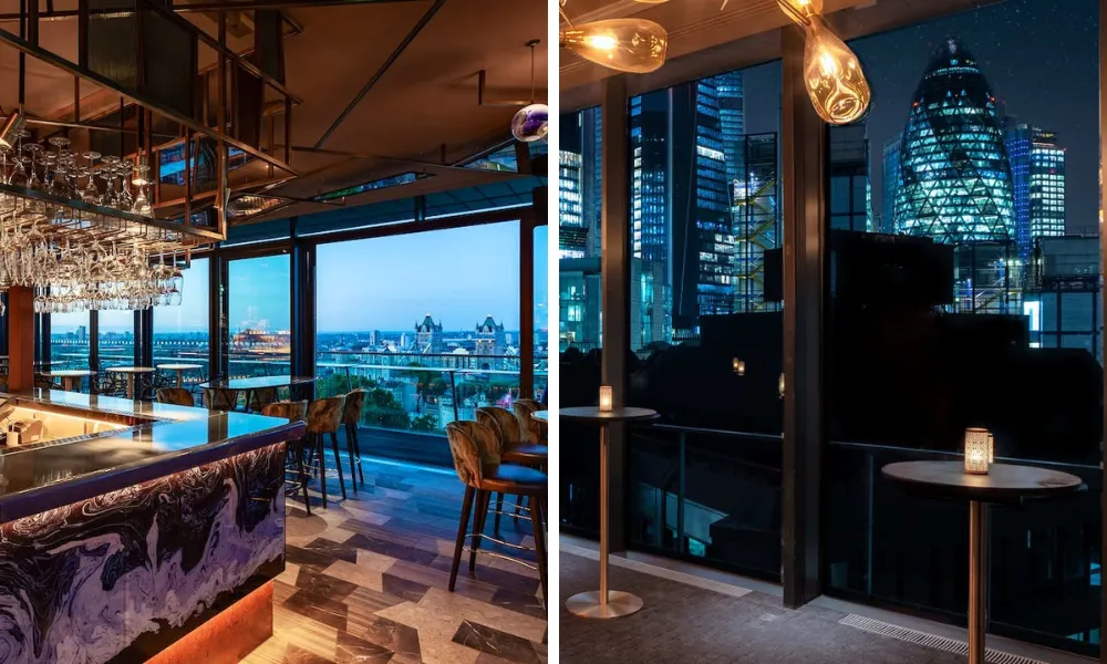 view from a cocktail bar with tower bridge behind