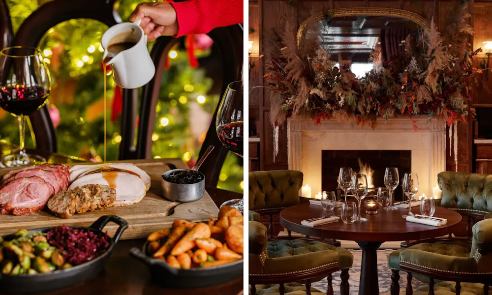 Christmas dishes on table