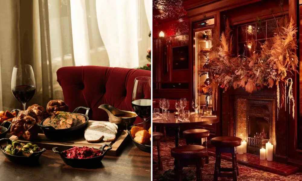 Christmas dishes on table