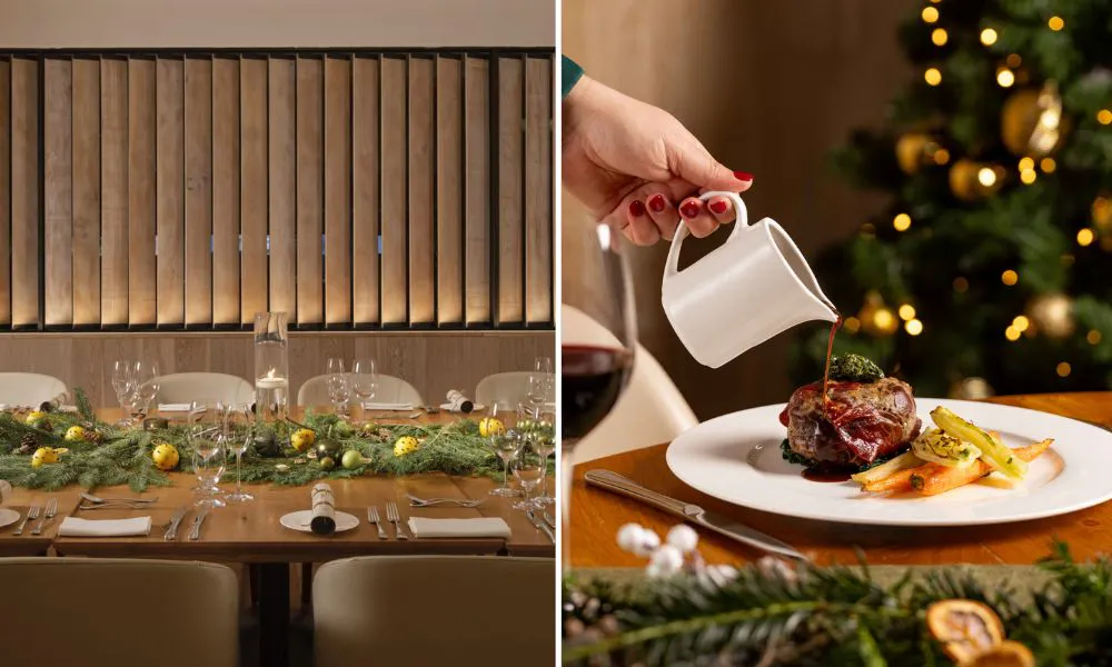 Festive dressed table and Christmas main course