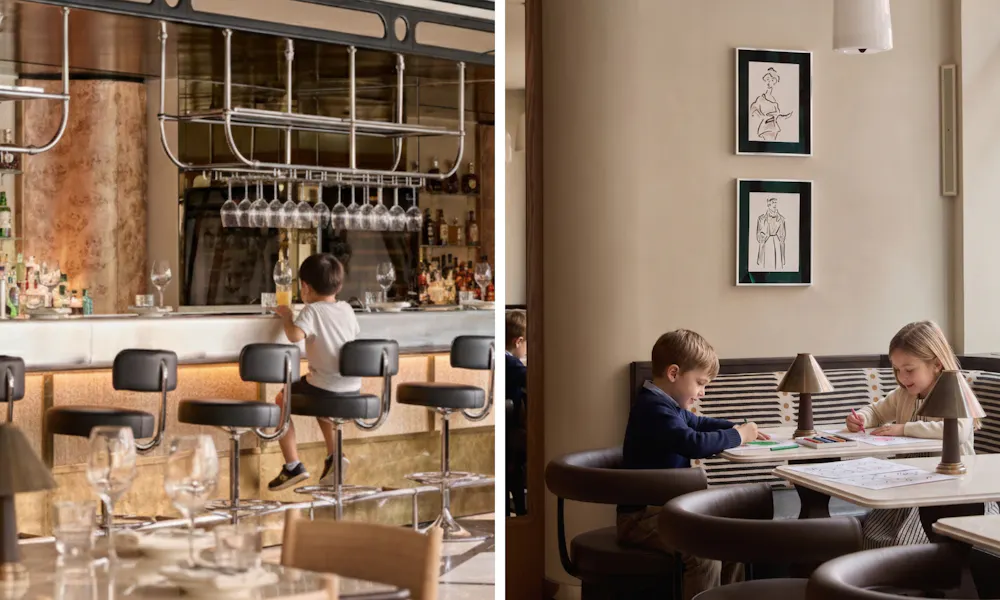 kids eating and drawing at brasserie angelica