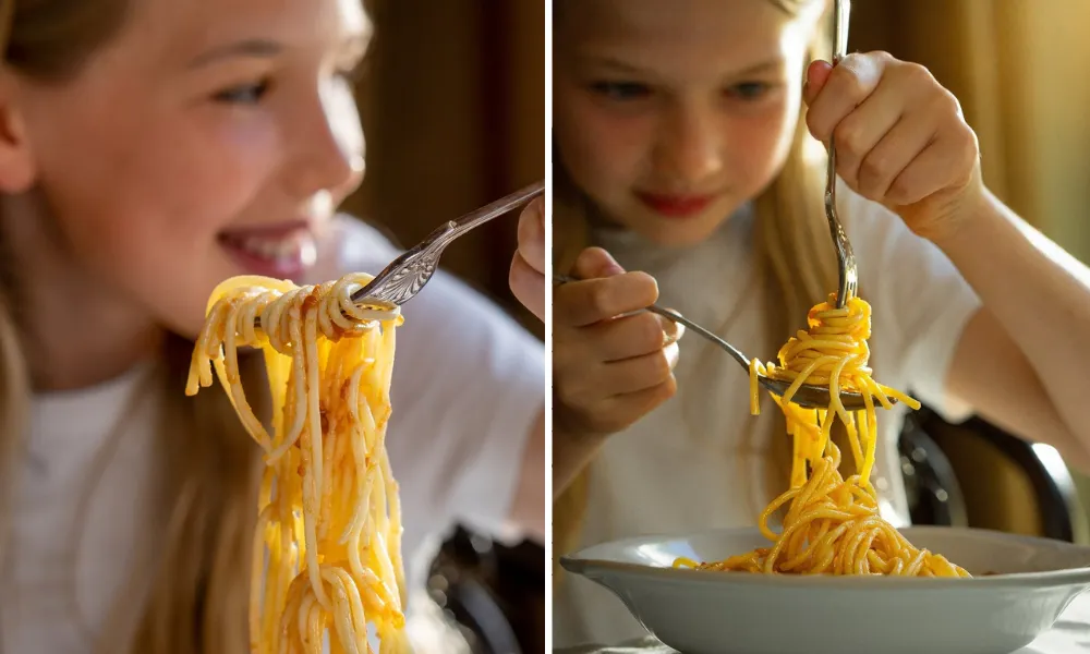 Child eating spaghetti