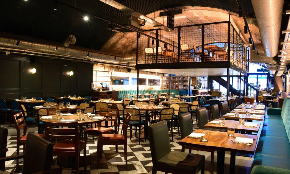 relaxed restaurant interiors at cinnamon kitchen battersea