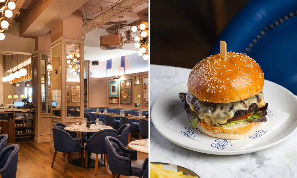 Interiors shot and beef burger