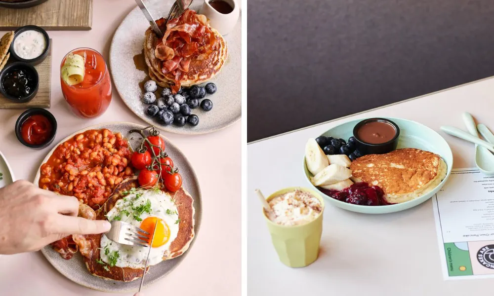 Breakfast pancakes plates