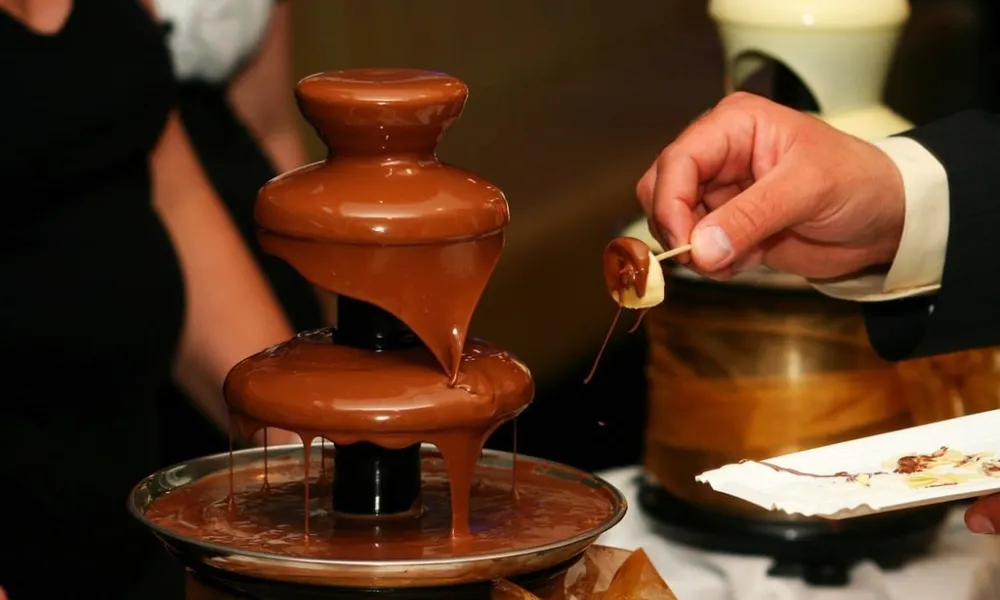 chocolate fountain at a wedding