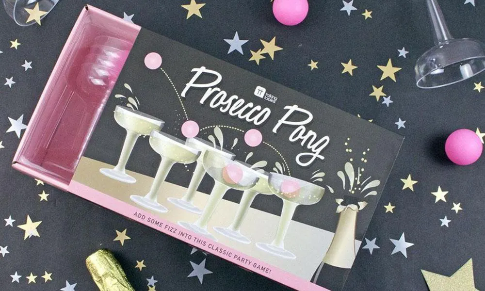 box with plastic champagne saucers on it