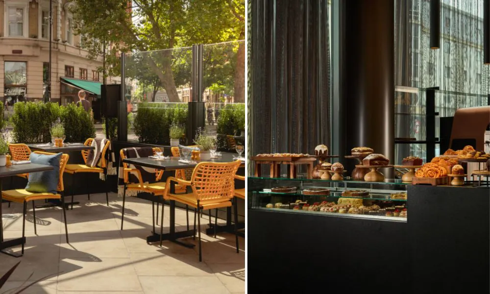 The terrace and deli counter at The Brush