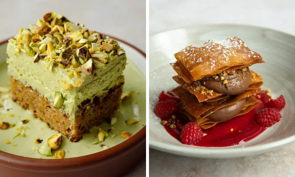two vegan desserts one with pandan tres leches
