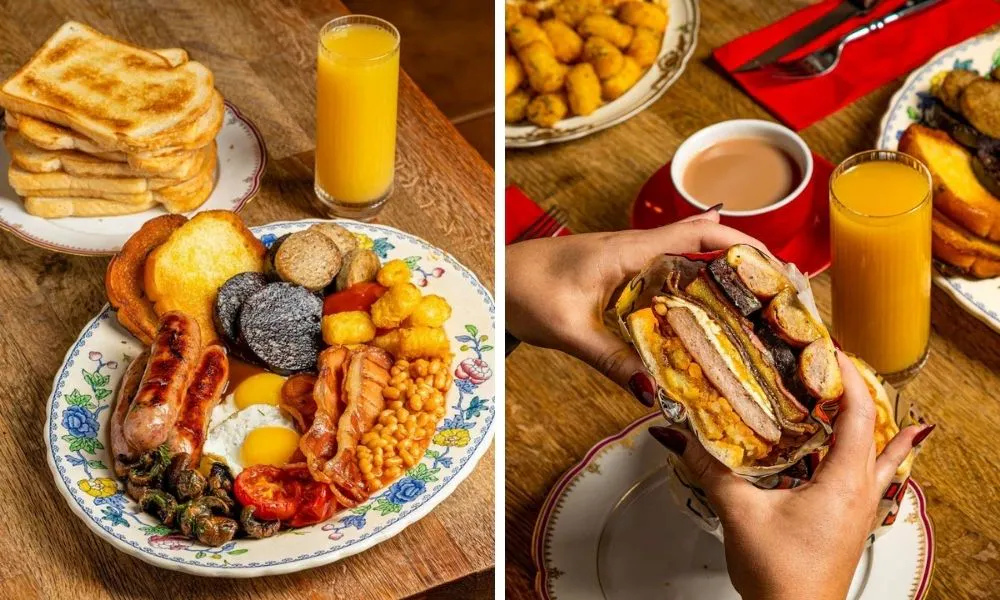 fried breakfast and breakfast sandwich