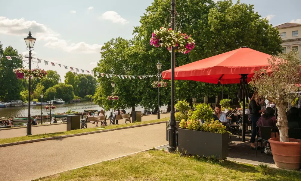 Brindisa restaurant with outdoor seating and river view