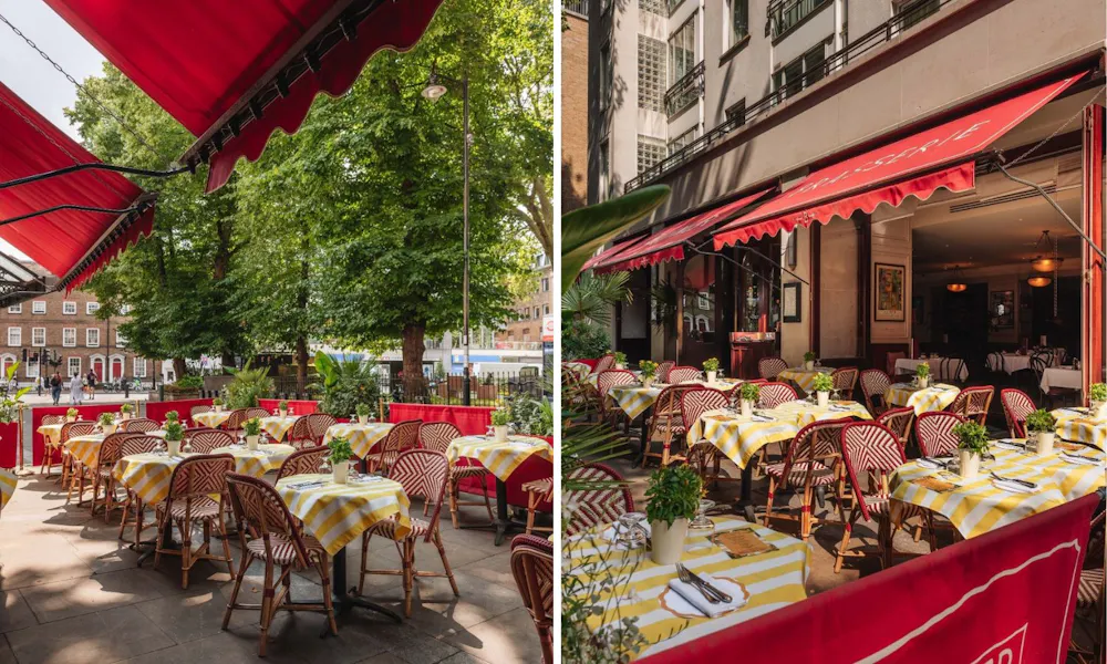 bellanger red terrace at the front of restaurant