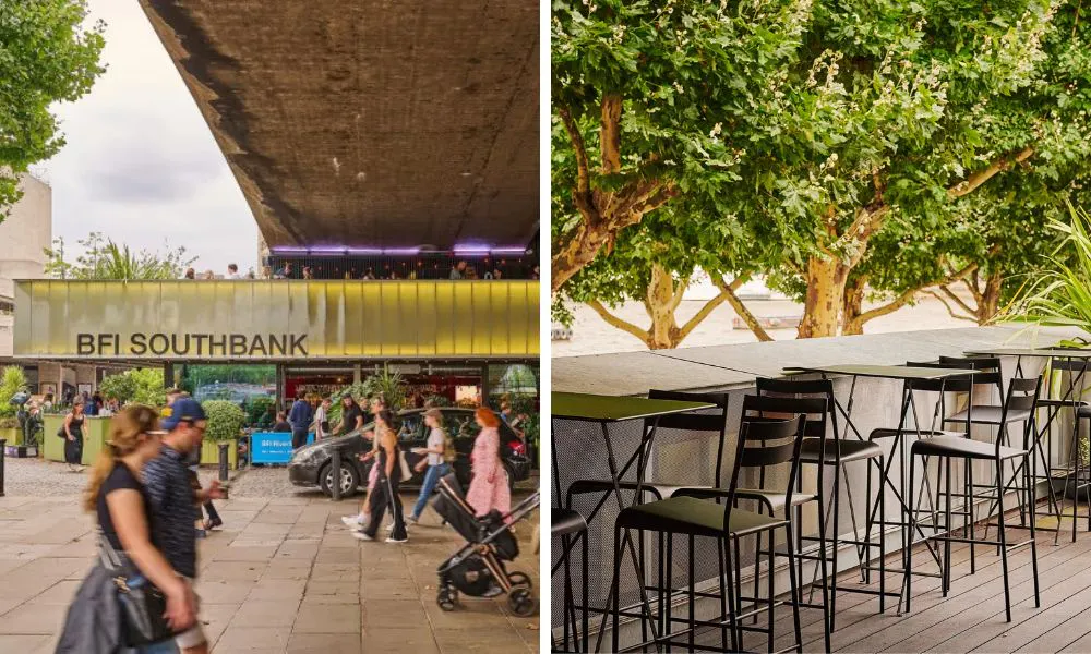 The British Film Institute and high tables in outdoor terrace