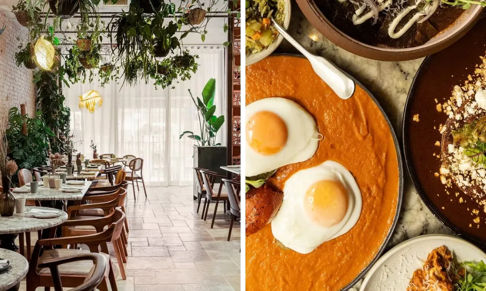 Cavita restaurant interiors with plate of huevos