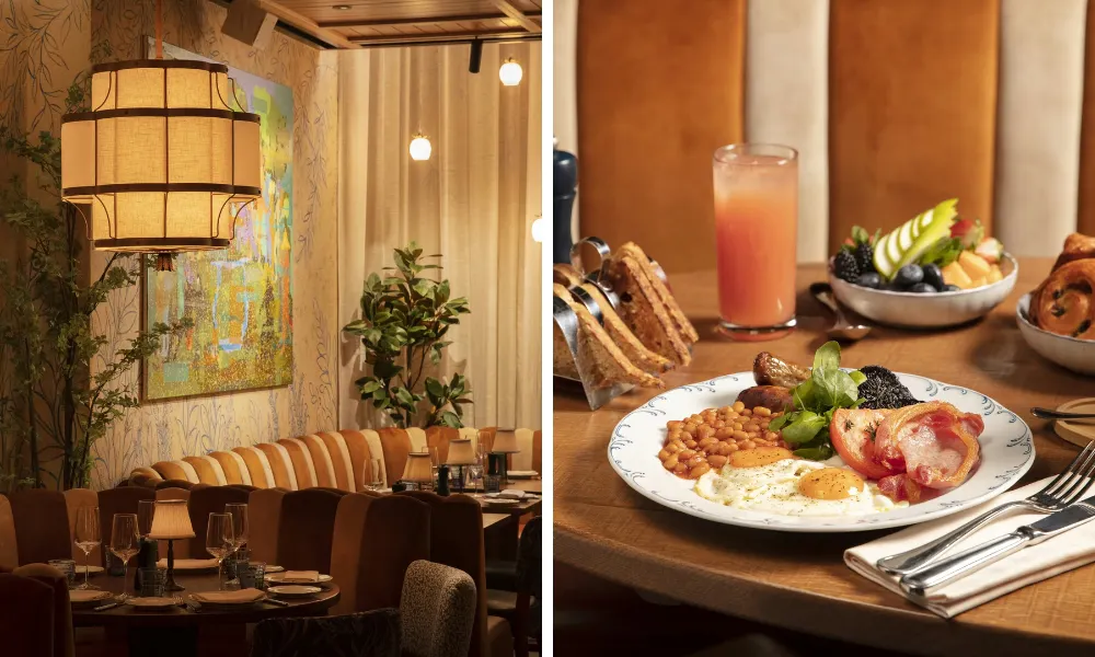 Full Italian breakfast at Lavo with orange dining room 