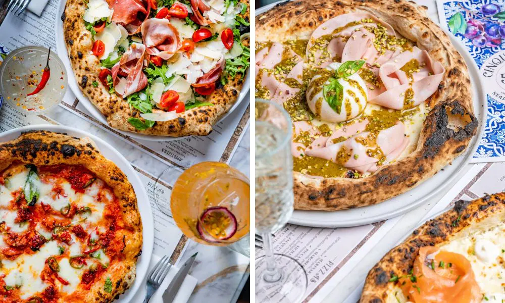 a pistachio, burrata and mortadella pizza