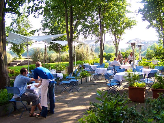 The riverside terrace and garden at The River Cafe London