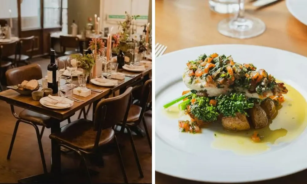 dining room following a private event and potatoes with fish and broccoliwith 