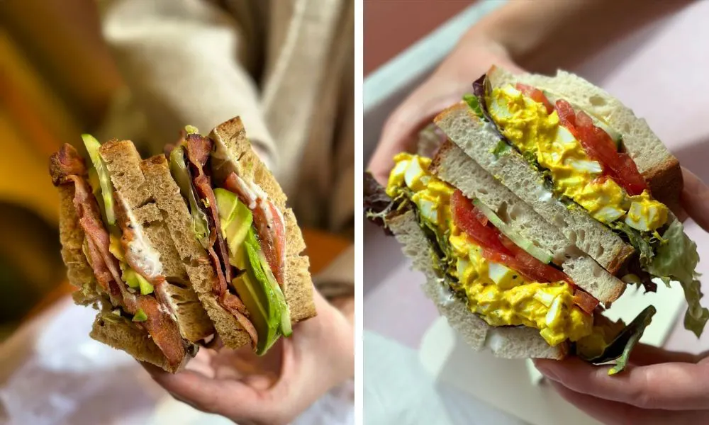 Bacon sandwich and egg mayo sandwich