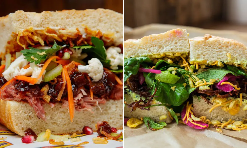 Close-up shots of sandwiches