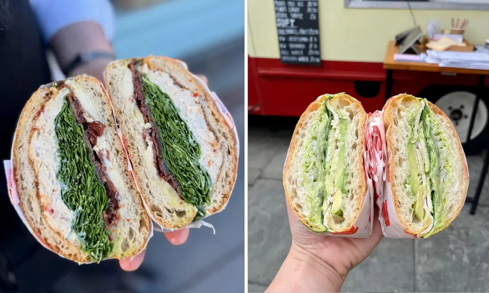 Thick sandwiches cut in half