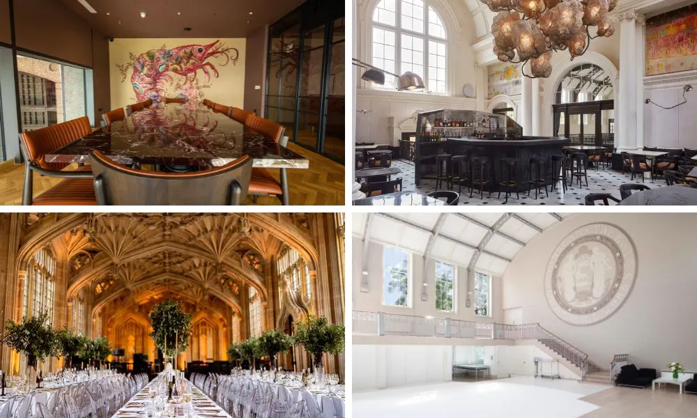 a variety of Christmas party venue interiors