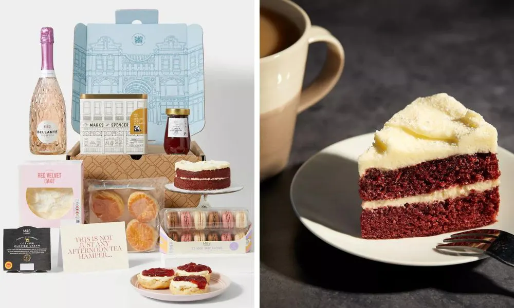 pink prosecco afternoon tea hamper and red velvet cake